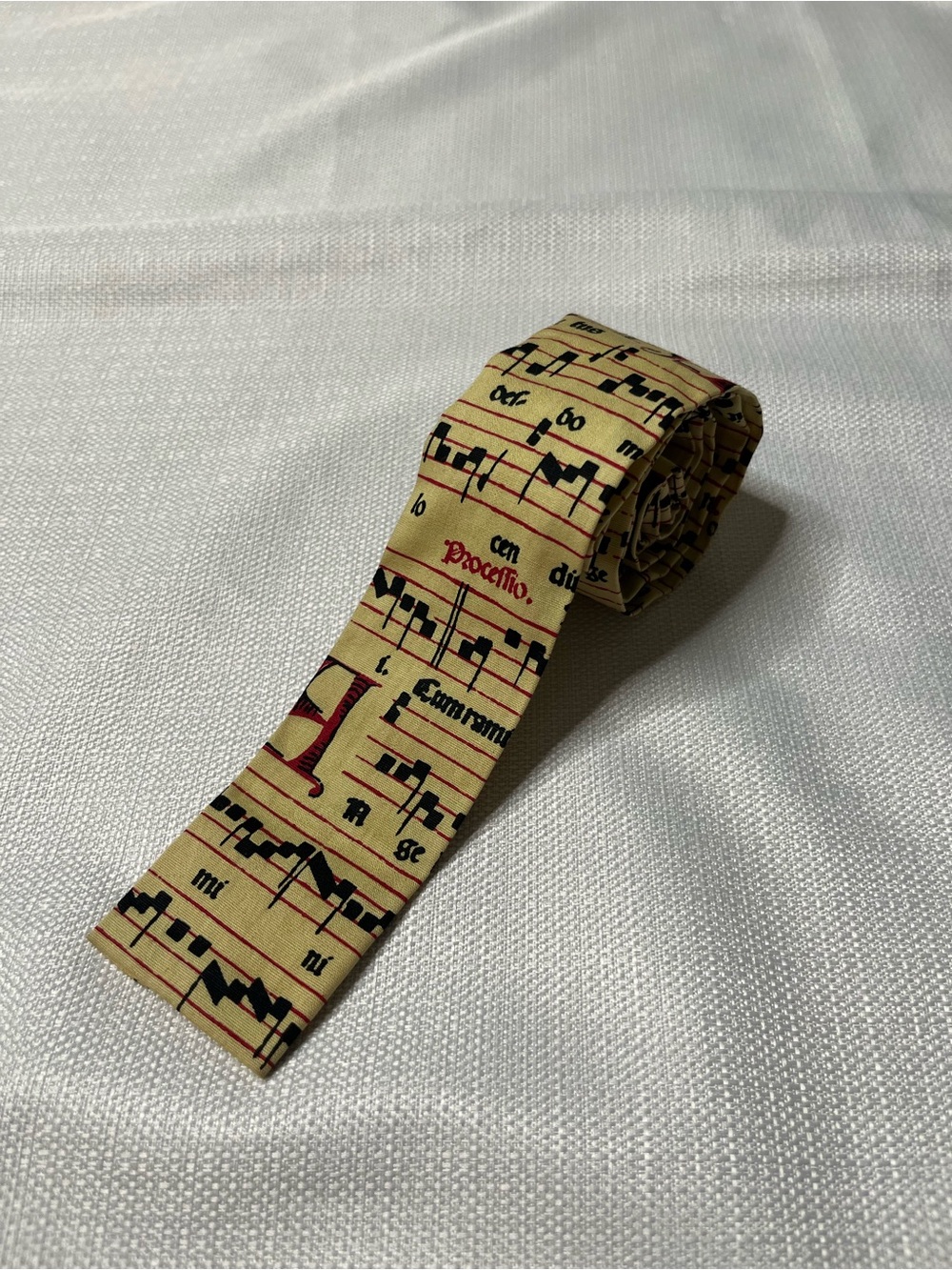 Vintage Rooster Square-End Necktie with Music Print